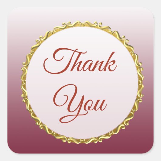 ブルゴーニュのグラデーションと金ゴールドありがとうステッカー スクエアシール (正面)