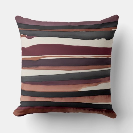 ブルゴーニュのグレーとクリーム抽象芸術ストライプ クッション (正面)