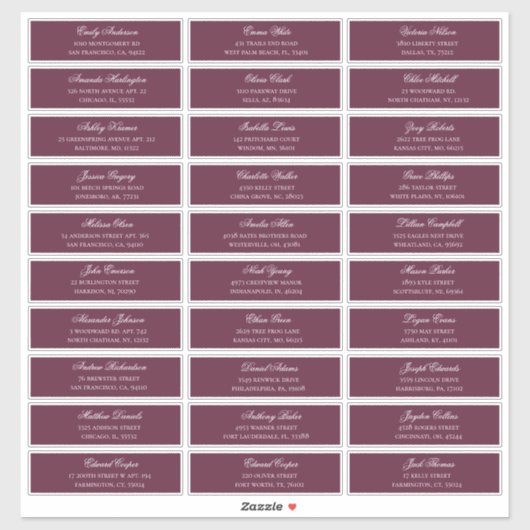 ブルゴーニュのゲストの名前と住所。発送ラベル シール (シート)