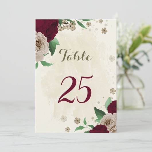 ブルゴーニュのシャンパン花テーブル番号カード 招待状 (スタンド正面)