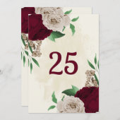 ブルゴーニュのシャンパン花テーブル番号カード 招待状 (正面/裏面)