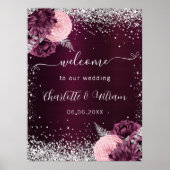 ブルゴーニュのシルバーピンクの花結婚は歓迎 ポスター (正面)