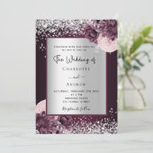 ブルゴーニュのシルバーフローラエレガントな結婚式の招待状 招待状 (スタンド正面)