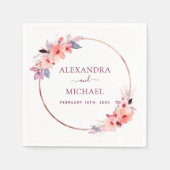 ブルゴーニュのジオメトリックウォーターの色のフローラ結婚ズ スタンダードカクテルナプキン (正面)