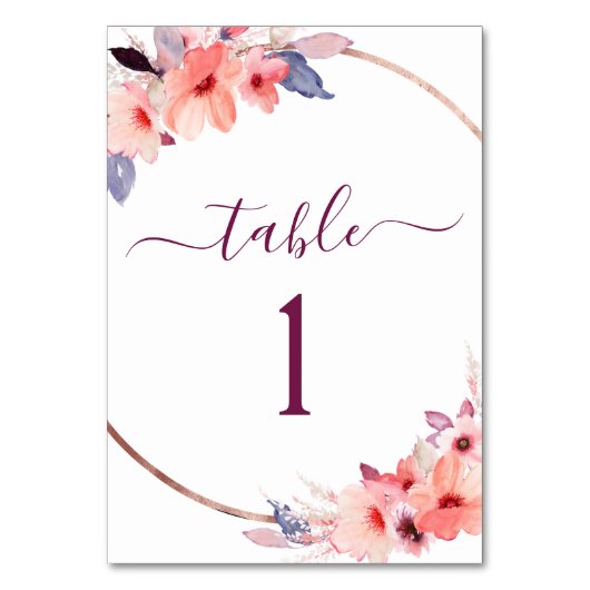 ブルゴーニュのジオメトリックウォーターの色のフローラ結婚ズ テーブルナンバー (裏面)