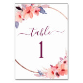 ブルゴーニュのジオメトリックウォーターの色のフローラ結婚ズ テーブルナンバー (正面)