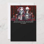 ブルゴーニュのスケルトン新郎新婦の結婚式の日ゴシック 招待状 (裏面)