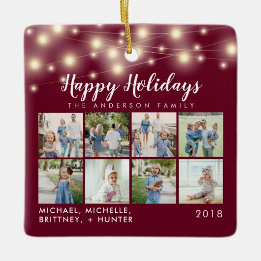 ブルゴーニュのストリングライト8フォトホリデー セラミックオーナメント (正面)