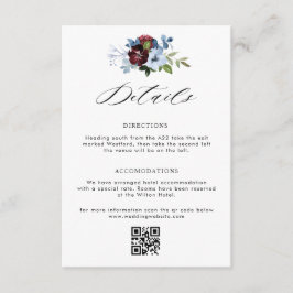 ブルゴーニュのダスティブルーフローラ結婚詳細カード エンクロージャーカード