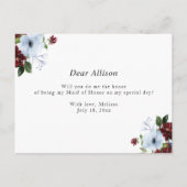 ブルゴーニュのダスティブルーメイド・オブ・オーナー（花嫁付き添い人）提案カード インビテーションポストカード (裏面)