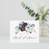 ブルゴーニュのダスティブルーメイド・オブ・オーナー（花嫁付き添い人）提案カード インビテーションポストカード (スタンド正面)