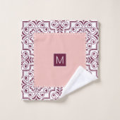 ブルゴーニュのダマスク模様、赤面縁ど型 バスタオルセット (ウォッシュタオル)