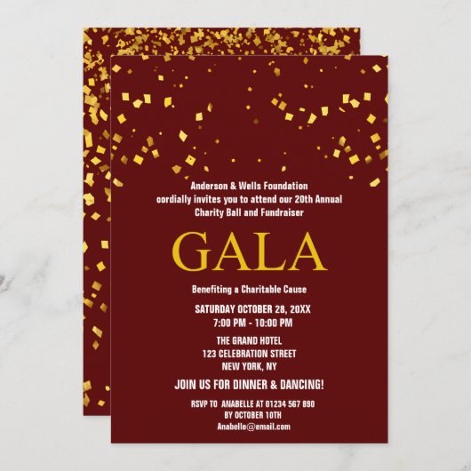 ブルゴーニュのチャリティ企業のボール募金パーティー 招待状 (正面/裏面)