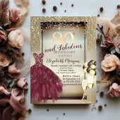 ブルゴーニュのドレス、風船、グリッター80誕生日 招待状