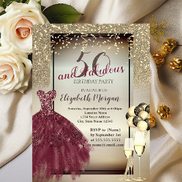 ブルゴーニュのドレス、風船、50歳の誕生日パーティー 招待状