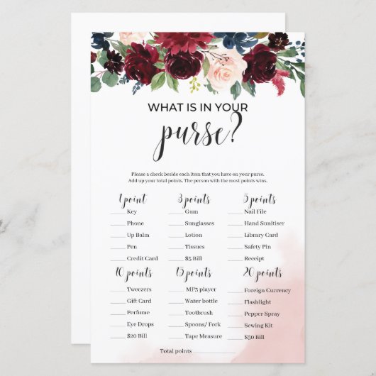 ブルゴーニュのネイビーフローラあなたの財布ゲームの中に何がある (正面/裏面)