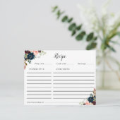 ブルゴーニュのネイビーブルー&ピンク赤面フローラレシピカード ポストカード (スタンド正面)