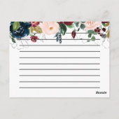 ブルゴーニュのネイビーブルー&ピンク赤面フローラレシピカード ポストカード (裏面)