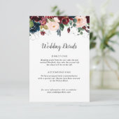 ブルゴーニュのネイビー結婚ブルーフローラ詳細カード エンクロージャーカード (スタンド正面)