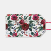 ブルゴーニュのバラ、パイン、ホリーのクリスマスフローラ ギフトタグ (正面(横))