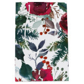ブルゴーニュのバラ、パイン、ホリーのクリスマスフローラ ミディアムペーパーバッグ (正面)