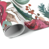 ブルゴーニュのバラ、パイン、ホリーのクリスマスフローラ ラッピングペーパー (ロールコーナー)