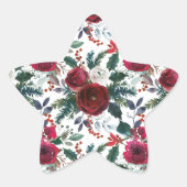 ブルゴーニュのバラ、パイン、ホリーのクリスマスフローラ 星シール (正面)
