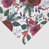 ブルゴーニュのバラ、パイン、ホリーのクリスマスフローラ 薄葉紙 (詳細)