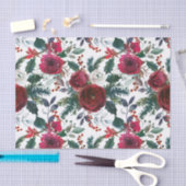 ブルゴーニュのバラ、パイン、ホリーのクリスマスフローラ 薄葉紙 (クラフト)