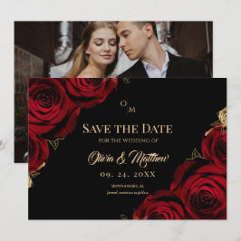 ブルゴーニュのバラ 黒と赤の結婚式 セーブザデート