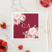 ブルゴーニュのピンクのバラ花模様モノグラム結婚ズ スタンダードカクテルナプキン (インサイチュ)