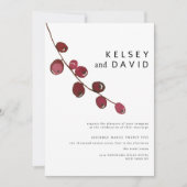 ブルゴーニュのピンクの水の色のベリー結婚フローラ 招待状 (正面)