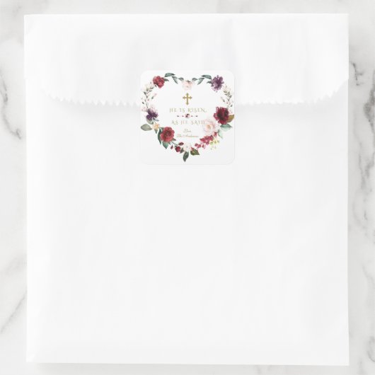 ブルゴーニュのピンクの花彼は復活金ゴールド復活祭 スクエアシール (バッグ)