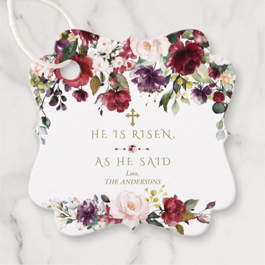 ブルゴーニュのピンクの花彼は復活金ゴールド復活祭 フェイバータグ (正面)