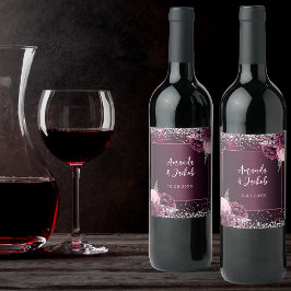 ブルゴーニュのピンクの銀結婚花模様 ワインラベル