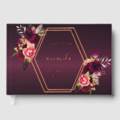 ブルゴーニュのピンクローズ金ゴールド幾何学的花模様誕生日 ゲストブック (正面)