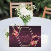 ブルゴーニュのピンクローズ金ゴールド幾何学的花模様誕生日 ゲストブック