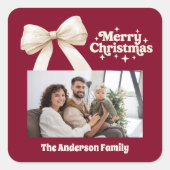 ブルゴーニュのフォトクリームボウのレトロクリスマス スクエアシール (正面)