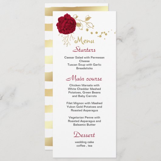 ブルゴーニュのフラワー金ゴールド&結婚ホワイトのメニュー メニュー (正面/裏面)