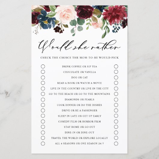 ブルゴーニュのフローラは彼女はむしろ赤ちゃんシャワーのゲームをする (正面)