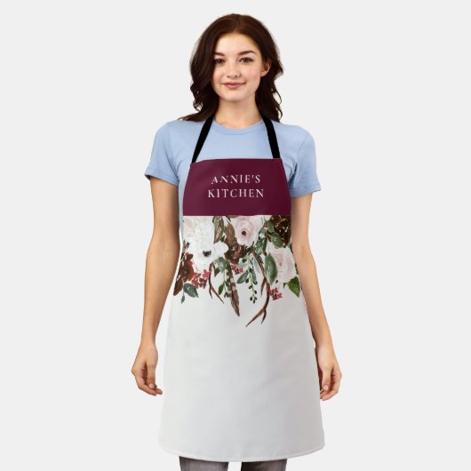 ブルゴーニュのフローラエレガントアントラーの植物のエプロン エプロン (着用した状態)