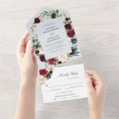 ブルゴーニュのフローラダスティブルー結婚を使用 オールインワン招待状 (貼ってはがせる)