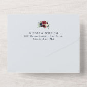 ブルゴーニュのフローラダスティブルー結婚を使用 オールインワン招待状 (裏面)