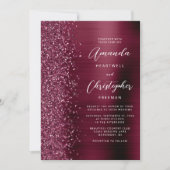 ブルゴーニュのブラシ仕上げメタルグリッター結婚スクリプト 招待状 (正面)