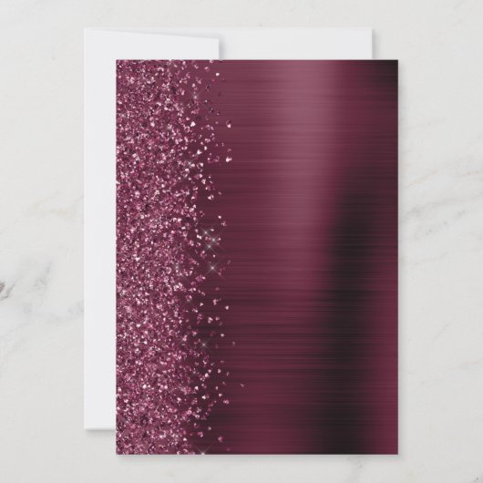 ブルゴーニュのブラシ仕上げメタルグリッター結婚スクリプト 招待状 (裏面)