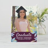 ブルゴーニュのブルーブラウンフローラ写真卒業パーティー 招待状 (スタンド正面)