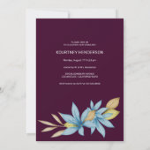 ブルゴーニュのブルーブラウンフローラ写真卒業パーティー 招待状 (裏面)