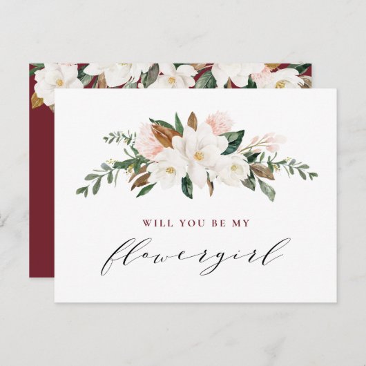 ブルゴーニュのマグノリアが花のカードを渡してくれる インビテーションポストカード (正面/裏面)