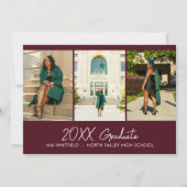 ブルゴーニュのミニマリスト写真コラージュ卒業パーティー 招待状 (正面)