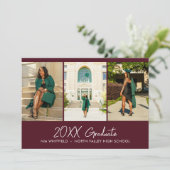 ブルゴーニュのミニマリスト写真コラージュ卒業パーティー 招待状 (スタンド正面)